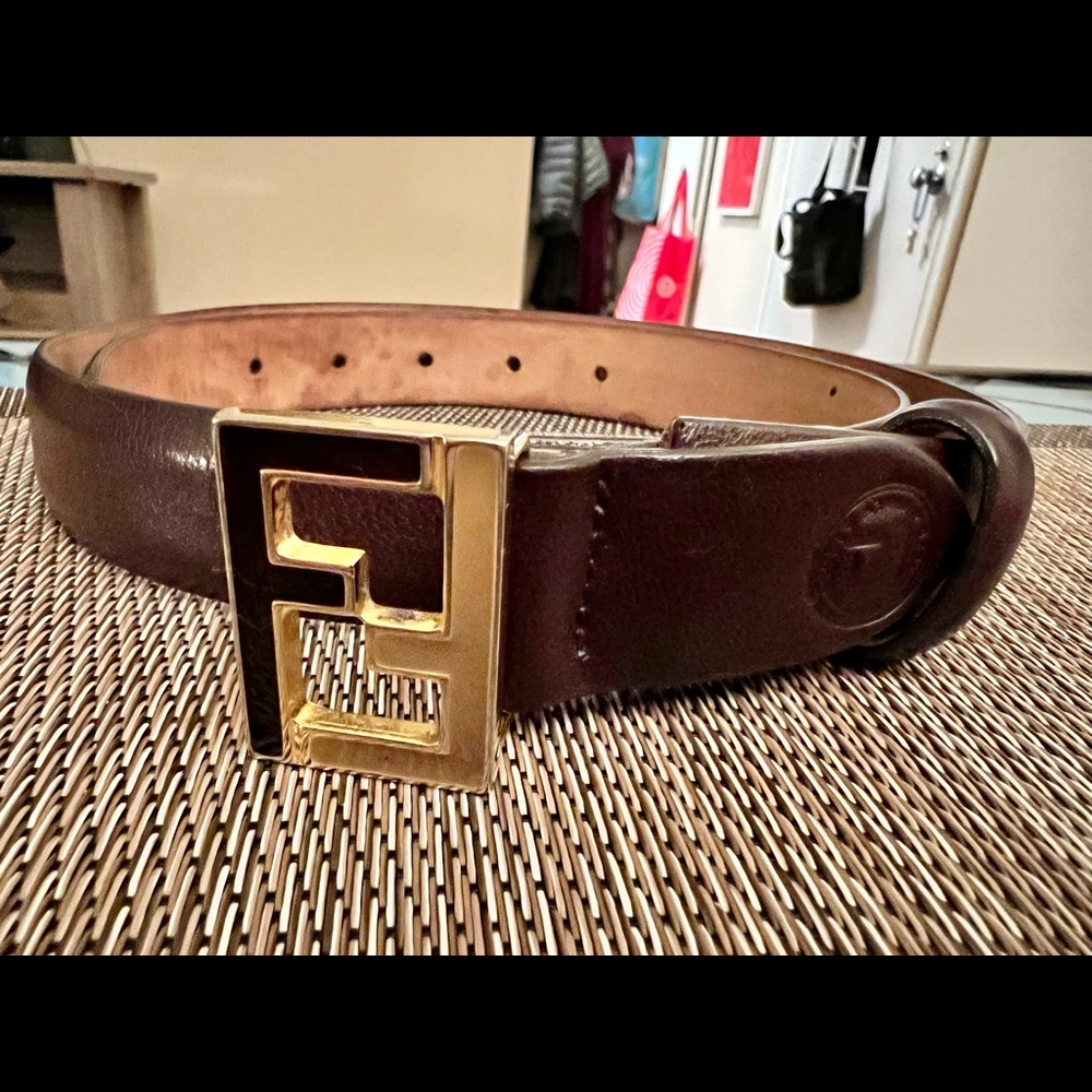 Fendi brown leather belt:  29-32 inches